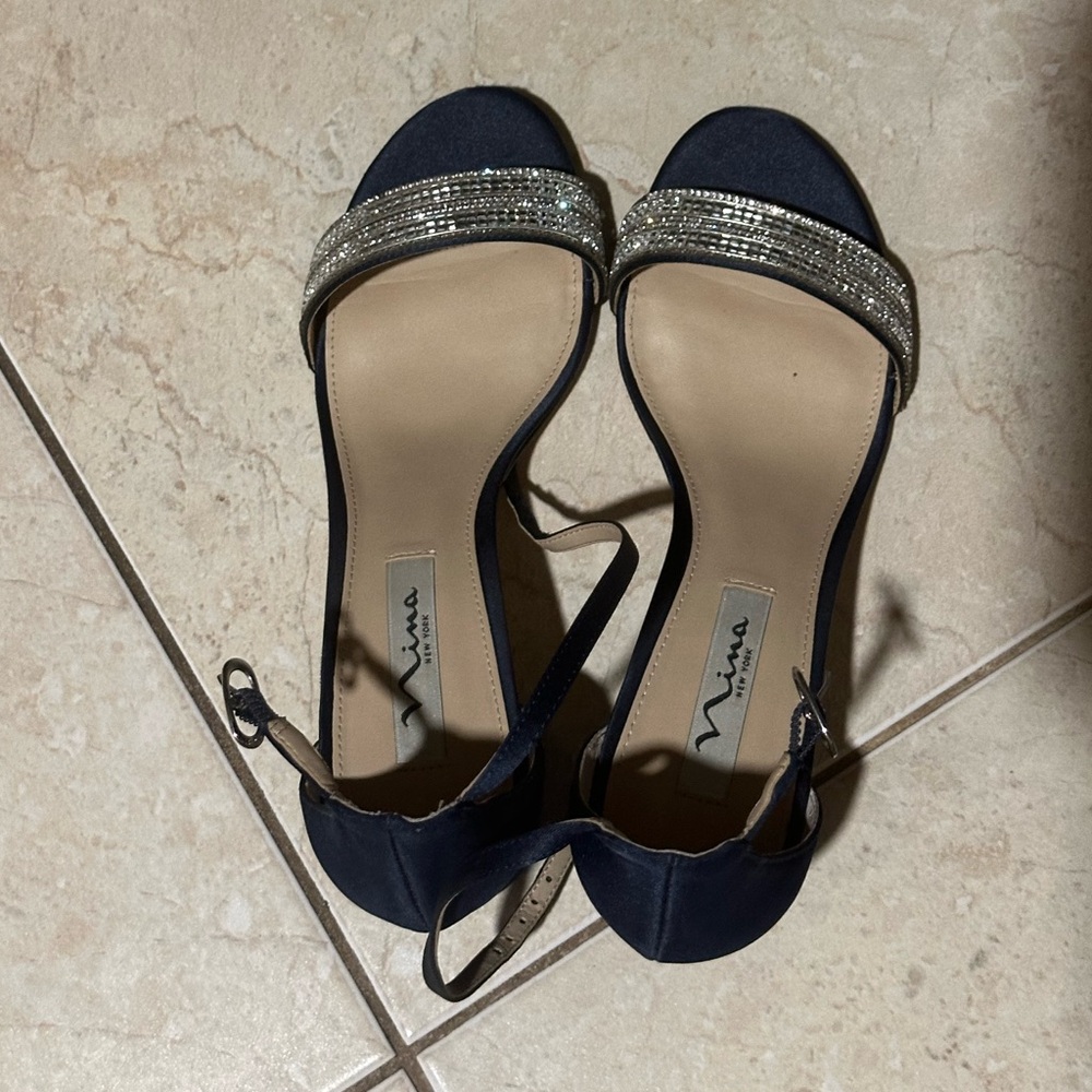 Ina Blue and Silver Heels with Elegant Ankle Strap